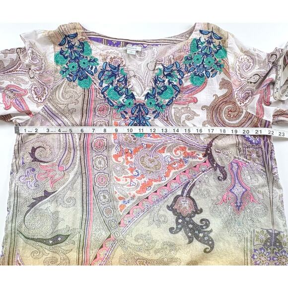 Sundance Floral Embroidered Paisley Print Tunic Top Size Large Multicolor Boho - Picture 9 of 10